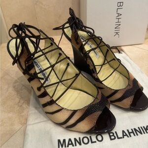 Manolo Blahnik Mania Leather Print Tiger Stingray